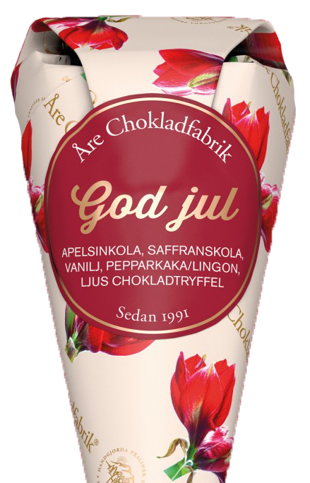 God Jul-strut med blandade chokladpraliner från Åre Chokladfabrik